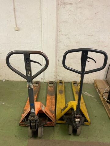 2 hand trucks, 1 is out of order pallet truck