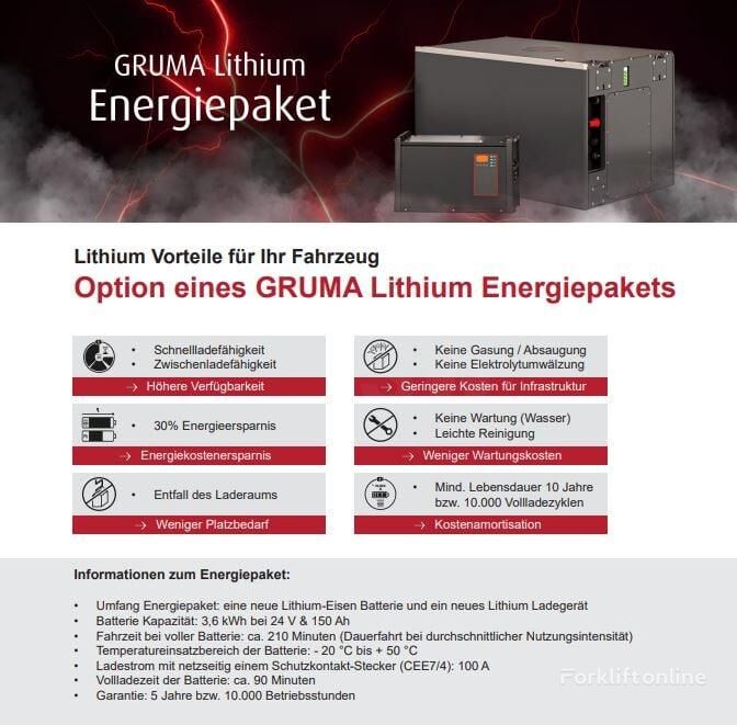 NEUES GRUMA LITHIUM ENERGIEPAKET 24 Volt 2 PzS 150 Ah accumulator for electric forklift